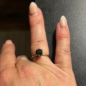Front Jewelers 1.7 ct Black Diamond Ring with 14K White Gold Band. Size 8.
